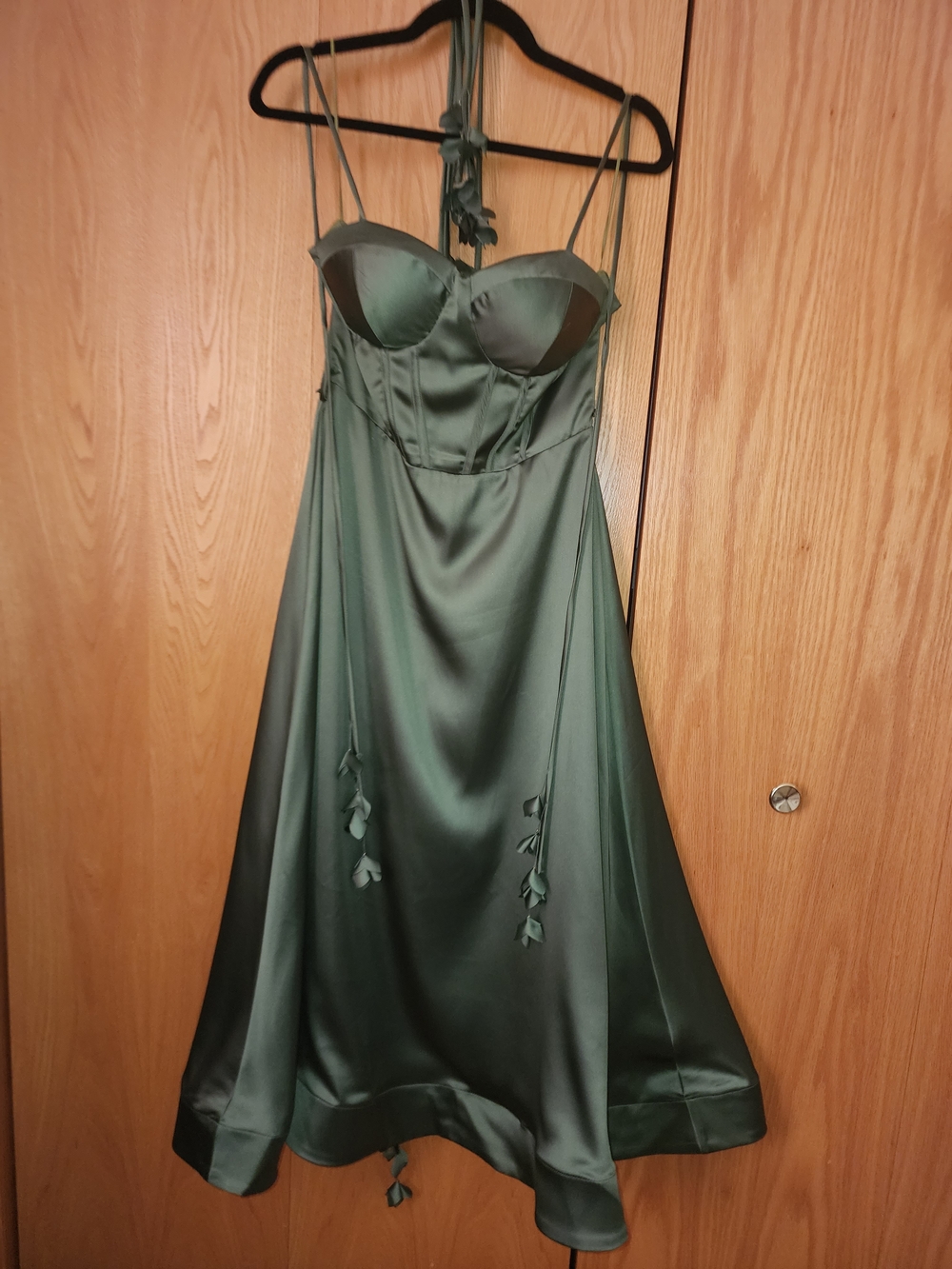Emerald Satin Halter Bustier Midi Dress Medium $100 EUC